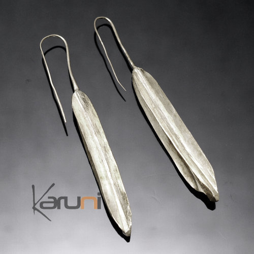 Bijoux Ethniques Africains Boucles d'Oreilles Peul Fulani Mali 25P Plaqu Argent Feuille Droite