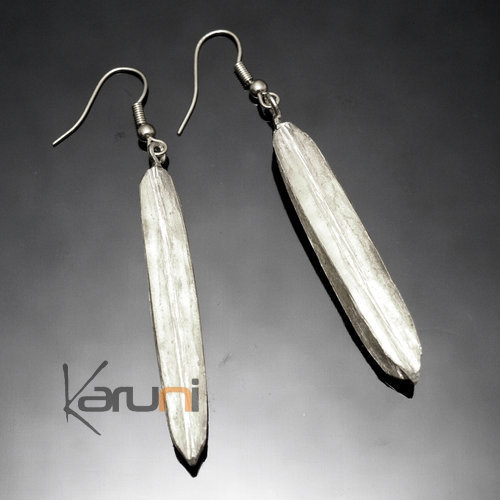 Boucles d'Oreilles Peul Fulani Mali 25PA Plaqué Argent Feuille Droite Attaches