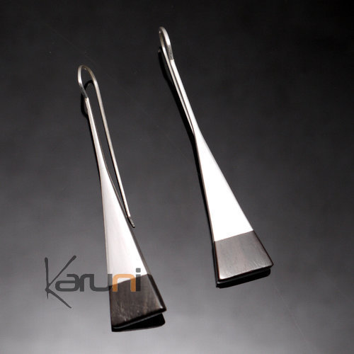Bijoux Touareg Ethniques Boucles d'Oreilles en Argent et Ebne Massues 12 Triangle Design Karuni