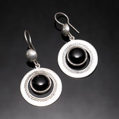 Bijoux Touareg Ethniques Boucles d'Oreilles en Argent et Pierre 09 Rond Creux Onyx