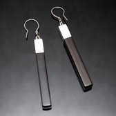 Bijoux Ethniques Touareg Boucles d'Oreilles en Argent et Ebne 32 Pilons Rectangle Inspiration Karuni