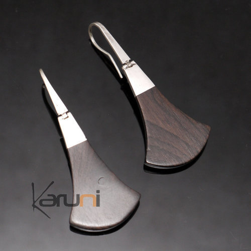 Bijoux Ethniques Touareg Boucles d'Oreilles en Argent et Ebène 73 Lotus Shat-Shat Design