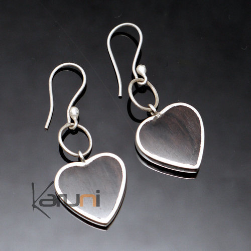 Boucles d'Oreilles en Argent et Ebène 69 Coeur Design