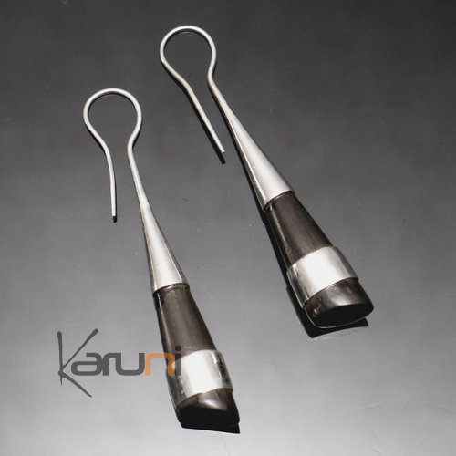 Bijoux Ethniques Touareg Boucles d'Oreilles en Argent et Ebne 22 Pilons Biseau Bande Argent Inspiration Karuni