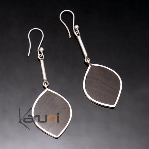 Bijoux Touareg Ethniques Boucles d'oreilles en argent et bne Grandes Feuilles Lisses Ebne Inspiration Karuni