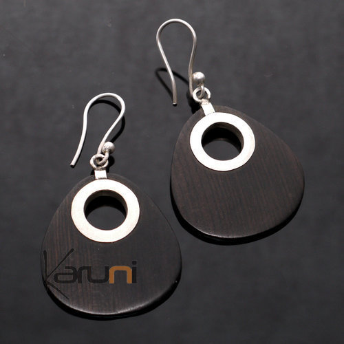 Boucles d'Oreilles en Argent et Ebène 20 Pétale Creux Inspiration Karuni