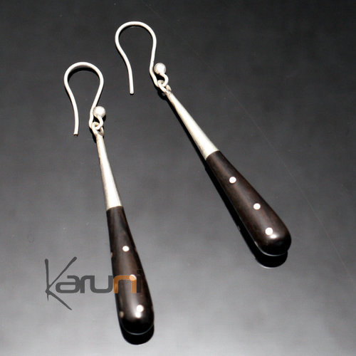 Bijoux Touareg Ethniques Boucles d'Oreilles en Argent et Ebne Massues 50 Attaches Design Karuni Points