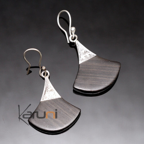 Boucles d'Oreilles en Argent et Ebène 72 Shat-Shat Design Gravées