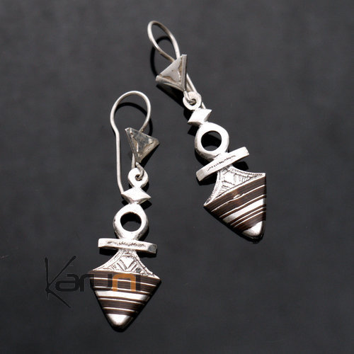Bijoux Ethniques Touareg Boucles d'Oreilles en Argent et Ebne 79 Croix du Sud de Timia Niger 4,5 cm