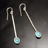 Bijoux Touareg Ethniques Boucles d'Oreilles en Argent et Pierre 42 Longue Tige Grave Turquoise