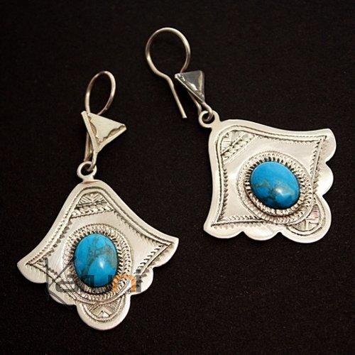 Bijoux Touareg Ethniques Boucles d'oreilles Touareg en Argent et Turquoise 03