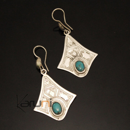 Boucles d'Oreilles en Argent et Pierre 19 Gouttes en Argent Turquoise