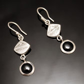 Bijoux Touareg Ethniques Boucles d'Oreilles en Argent et Pierre 05 Onyx Noir Pendant Losange Rond