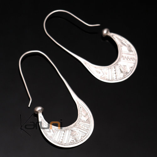 Boucles d'Oreilles Créoles en Argent 31 Longues Plates Gravées