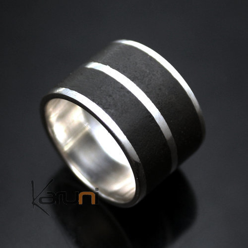 en Argent Bague Anneau alliance homme/femme ébène 2 bandes larges inspiration Karuni