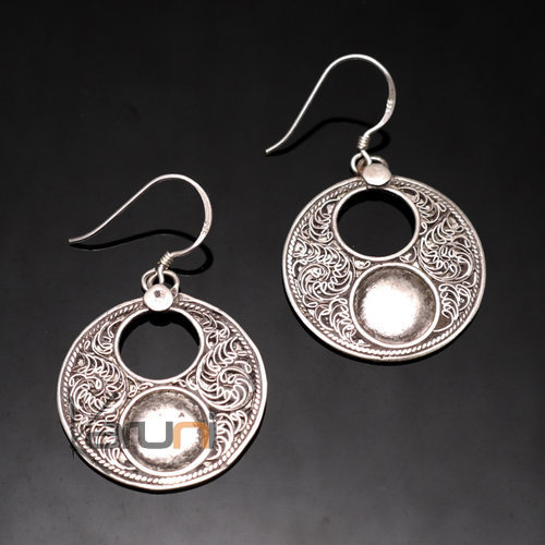Bijoux Ethniques Indiens Boucles d'oreilles en Argent 925 66 Ankit Rond Creux Npal Newari