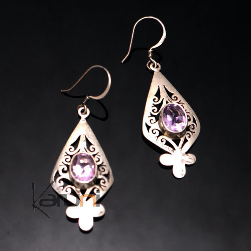 Bijoux Ethniques Indiens Boucles d'oreilles en Argent 925 11 Filigranes Amthyste Npal