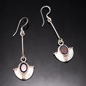 Bijoux Ethniques Indiens Boucles d'oreilles en Argent 925 33 Longues Eventail Art Deco Grenat Rouge Npal