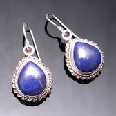 Bijoux Ethniques Indiens Boucles d'oreilles en Argent 925 07 Goutte Lapis-Lazuli Nepal