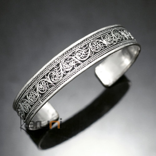 Bracelet Jonc en Metal Homme/Femme Nepal 04 Plat Filigranes 1,5 cm