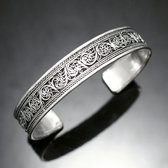 Bijoux Ethniques Indiens Bracelet Jonc en Argent Mix Homme/Femme Nepal 04 Plat Filigranes 1,5 cm