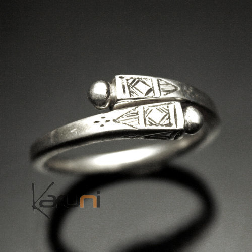 Bague Argent croisée switch clou gravé Boule - KARUNI