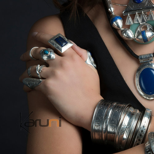 Bijoux Touareg Ethniques Bague Argent croise clou grav Boule - KARUNI c
