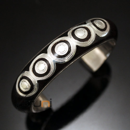 Bracelet en Argent et Ebène Large Gravé 01 Bombé