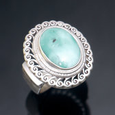 Bijoux Ethniques Indiens Bague en Argent Massif 925 Nepal 29 Chevalire Turquoise Grand Ovale