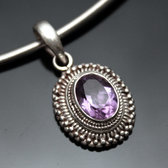 Bijoux Indiens Ethniques Pendentif Argent Massif 925 Nepal 25 Ovale Filigranes Amthyste Newar
