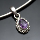 Bijoux Indiens Ethniques Pendentif Argent Massif 925 Nepal 19 Ovale Amthyste Newar