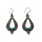 Bijoux Ethniques Indiens Boucles d'oreilles en Argent 925 34 Ankit Goutte Filigranes Turquoise Corail Rouge Npal Newar