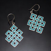 Bijoux Ethniques Indiens Boucles d'oreilles en Argent 925 60 Grand Noeud Tibtain Turquoise Npal Newar