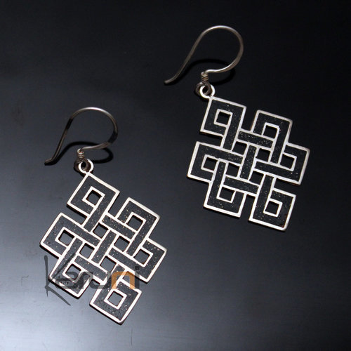 Bijoux Ethniques Indiens Boucles d'oreilles en Argent 925 60 Grand Noeud Tibtain Onyx Noir Npal Newar