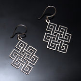 Bijoux Ethniques Indiens Boucles d'oreilles en Argent 925 60 Grand Noeud Tibtain Onyx Noir Npal Newar