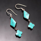 Bijoux Ethniques Indiens Boucles d'oreilles en Argent 925 69 Cloisonn Pendant Fleur Turquoise Tibtain Npal