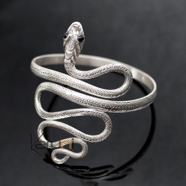 Bijoux Ethniques Indiens Bracelet en Argent Massif 925 Nepal 15 Serpent