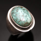 Bijoux Ethniques Indiens Bague en Argent Massif 925 Nepal 65 Chevalire Turquoise Homme-Femme