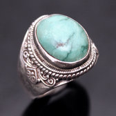 Bijoux Ethniques Indiens Bague en Argent Massif 925 Nepal 35 Chevalire Homme/Femme Turquoise Filigranes