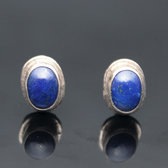 Bijoux Ethniques Indiens Boucles d'oreilles en Argent 925 81 Clous Ovales Lapis-Lazuli Npal