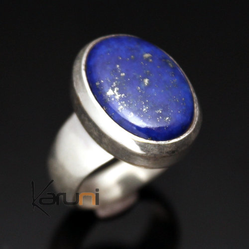 Bague en Argent Massif 925 Nepal 51 Ovale Pierre Lapis-Lazuli Homme/Femme