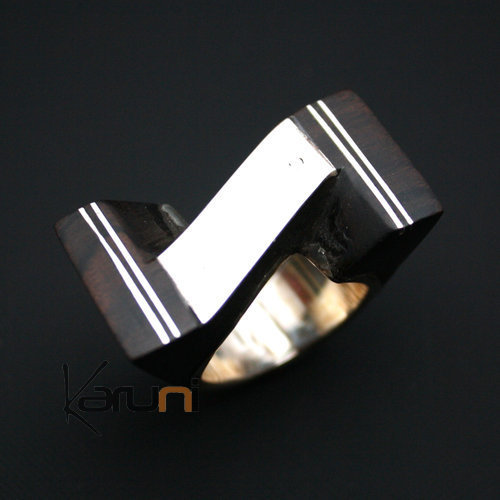 Bijoux Touareg Ethniques Bague Argent en Bois Ebne Z 01 - KARUNI