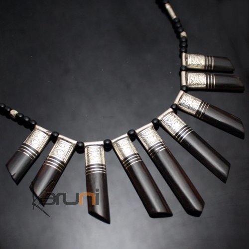 Collier en Argent Celebra Large Ebène Perles de Verres Noires