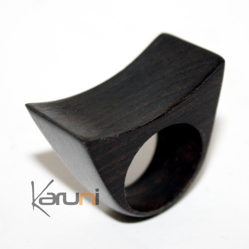 Bijoux Touareg Ethniques Bague en Bois Ebène Rectangle Creux - KARUNI