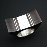 Bijoux Touareg Ethniques Bague Argent en Bois Ebne Rectangle 14 - KARUNI