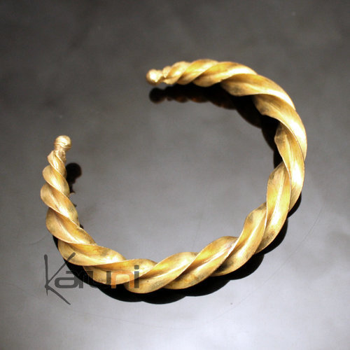 Bracelet Peul Fulani Mali 02 Bronze Doré Jonc Ouvert Twist