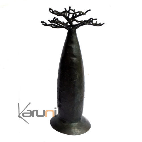 Arbre à porte-bijoux bombé Baobab design 18-20 cm métal recyclé Madagascar