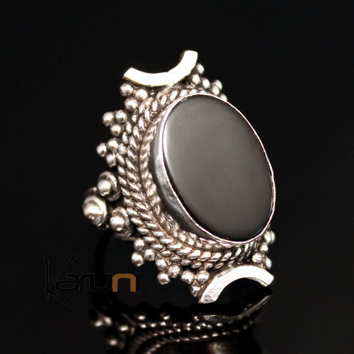 Bague Chevalière Onyx Noir ais Plaqué Argent Ronde Niral 04