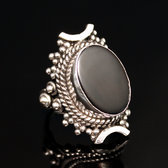 Bijoux Ethniques Indiens Bague Chevalire Onyx Noir Npalais Plaqu Argent Ronde Niral 04