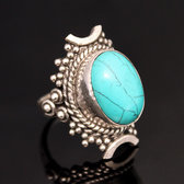 Bijoux Ethniques Indiens Bague Chevalire Turquoise Npalais Plaqu Argent Ronde Niral 05